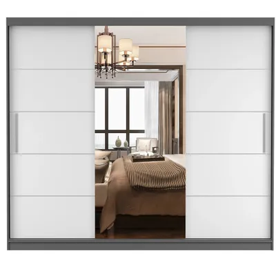 Image de Armoire à portes coulissantes Astra, 233 cm, gris/blanc, avec miroir