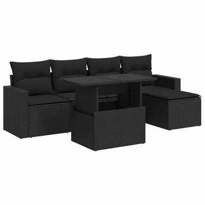 Produktbild von 6-tlg. Garten-Sofagarnitur mit Kissen Schwarz Poly Rattan