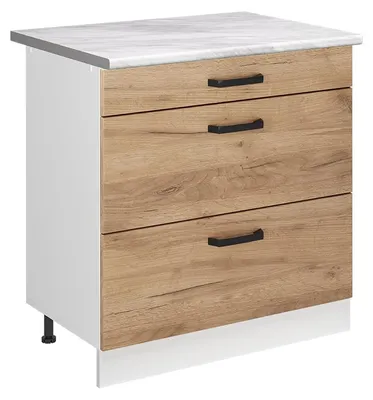 Imagen del producto de Mueble bajo de cocina Vicco R-Line Roble dorado/Blanco 80 cm con 3 cajones encimera Mármol, Model 72342