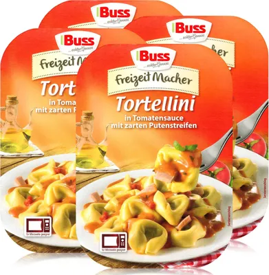 Produktbild von Buss Tortellini in Tomatensauce mit Putenstreifen 300g- Fertiggericht (4er Pack)