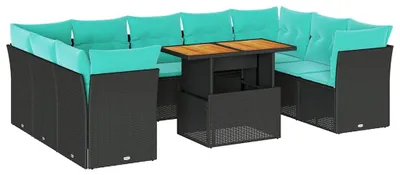 Produktbild von vidaXL 10-tlg. Garten-Sofagarnitur mit Kissen Schwarz Poly Rattan