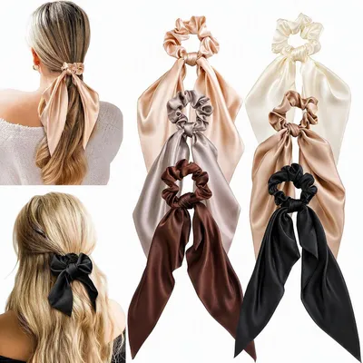 Produktbild von Seidenhaargummis mit Schleifen, weiche Haarbänder für Party und Alltag, als Geschenk für Damen und Mädchen, 6 Stück