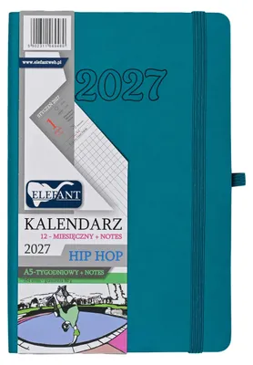 Image de Agenda de bureau A5, format hebdomadaire, thème hip-hop, couleur émeraude, année 2027