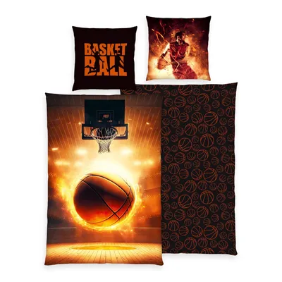 Produktbild von Basketball ON FIRE Bettwäsche Weltmeister Herding 100 % Baumwolle 135 x 200 cm 80 x 80 cm Reißverschluss
