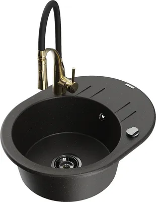 Produktbild von Mexen Kevin 1 Becken-Granitspüle mit Abtropffläche und Mischbatterie Aster, Schwarz/Gold metallisch - 6517-75-73450-57-B