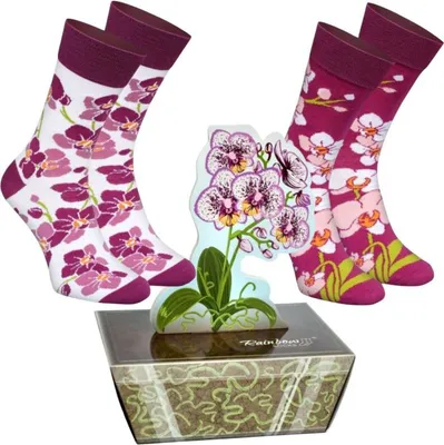Produktbild von Rainbow Socks Alltagssocken Orchidee Blumenmuster 2 Paar Lustiges Geschenk Gr.41-46