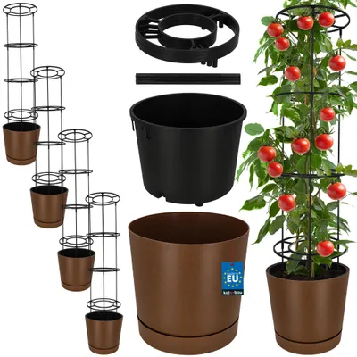 Produktbild von KOTARBAU® 4er Set Pflanztopf für Tomaten ⌀ 39 cm Blumentopf mit Rankhilfe für Kletterpflanzen Tomatenturm 141 cm Robust & Langlebig Kunststoff Braun