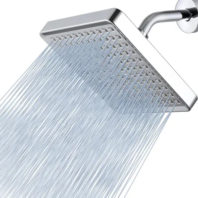 Obrázok produktu pre Sprchová hlavica s vysokým tlakom, štvorcová, 15 cm, chrómová, nastaviteľná, montáž bez použitia náradia
