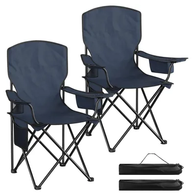 Produktbild von WOLTU Campingstuhl mit Kühltasche Getränkehalter leicht und tragbar : Marineblau Farbe: Marineblau