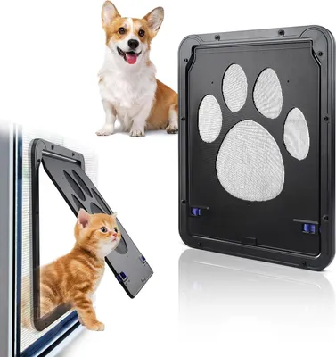 Produktbild von Katzenklappe, Hundeklappe für Innentür, Außentür, Türen, Fenster, Fliegengitter, Hundeklappen mit Magnet und Schloss, Katzenklappe, Fliegengitter mit Katzenklappe für mittelgroße kleine Katzen und Hunde