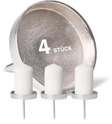 4er-Set Kerzenhalter Aluminium flach 10 cm schwarz Adventskranz