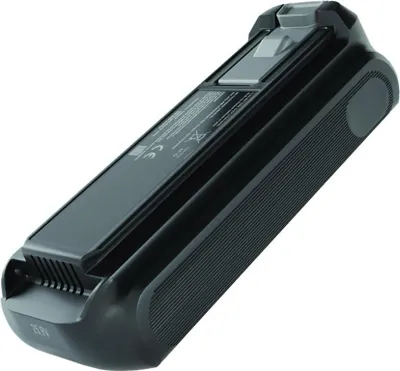 A black and gray battery pack for a vacuum cleaner is shown against a white background.