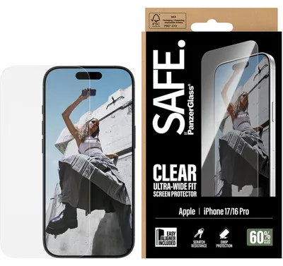 Obrázok produktu pre PanzerGlass SAFE. by ® Screen Protector iPhone 17 | iPhone 16 Pro | Ultra-Wide Fit w. EasyAligner, Apple, Apple - iPhone 17, Apple - iPhone 16 Pro, Suché aplikovanie, Odolné proti poškriabaniu, Odolný proti nárazom, Priehľadná, 1 kusov
