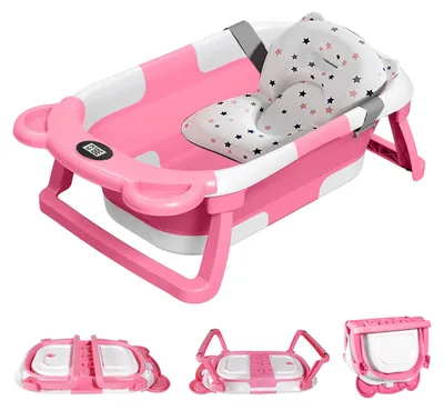 Image de Baignoire pour bébé, thermomètre intégré, design pliable, rose