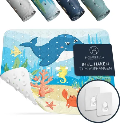 Produktbild von Homerella® Duschmatte rutschfest 53x53cm - 100% BPA frei - 2 Haken zum Aufhängen - Antirutschmatte Dusche hautsensitiv, Duscheinlage maschinenwaschbar