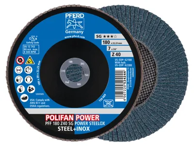 Produktbild von Pferd Lamellenschleifscheibe Körnung 40ZK Durchmesser 180mm flach für Stahl / InoxBohrung 22,23mm - 67684185