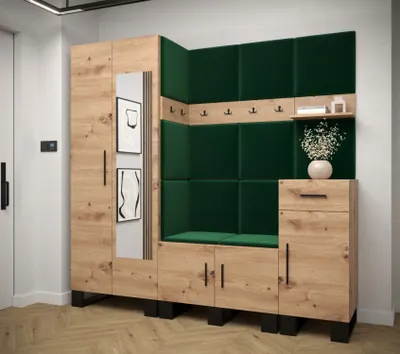 Obrázok produktu pre Predsieňová zostava RUMIE 13 - dub artisan, zelené panely