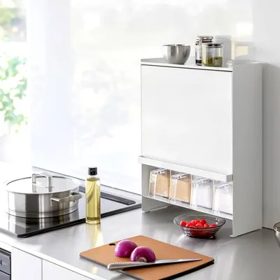 Produktbild von Yamazaki Gewürzregal Küchenregal Metall 38x49x16cm mit 3 Ebenen Tower weiß