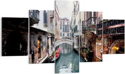 Produktbild von Bild auf Leinwand - Leinwandbild - Boot Brücke Tourismus Venedig - 125x70cm - Wand Bild - Wanddeko - Leinwanddruck - Bilder - Kunstdruck - Wanddekoration - Leinwand bilder - Wandkunst - EA125x70-2157