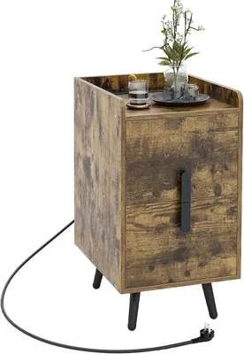 Obrázok produktu pre KOMFOTTEU nočný stolík s nabíjacou stanicou, bočný stolík s 2 USB portami a 3 zásuvkami, bočný stolík s 2 zásuvkami, 32 x 40 x 60 cm