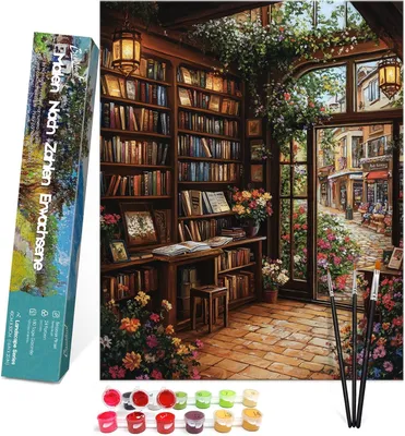 Productafbeelding van Schilderen op nummer volwassenen landschap met penselen en acrylverf inbegrepen - 40 x 50 cm, bibliotheek 2, zonder lijst