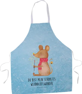 Produktbild von Mr. & Mrs. Panda Barista Schürze Maus Weihnachten - Eisblau - Geschenk, Grillschürze, Küchenschürze, Weihnachtsmotiv, Frohe, Arbeitsschürze, Kochschürze, Weihnachtsgruß