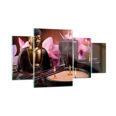 Produktbild von Bilder auf glas - Buddha Kerzen Religion - 160x90cm - Glasbilder - Wandbilder - Kunstdruck - zum Aufhängen bereit - Wanddekoration aus Glas - Glas Bilder - Wandbild auf Glas - 4 Teile - GDL160x90-2631