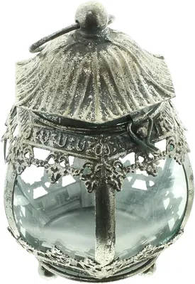 Produktbild von Laterne "Orient" aus Glas und Metall in Silber mit Kuppel, LED Licht ohne Kabel