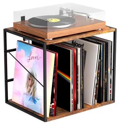 Vinylplattenständer für 120 LPs, Wandmontage, 3 Fächer, Holz & Metall
