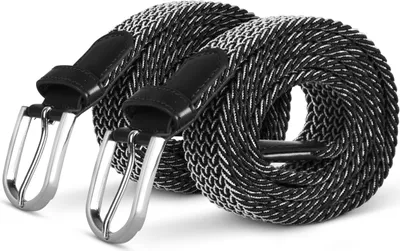 Immagine prodotto di cintura elastica hemmy (confezione da 2) 105cm "black & white" cintura intrecciata molte varianti - cintura in tessuto elastico cintura elastica senza fori unisex