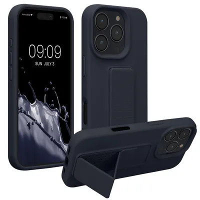 Produktbild von kwmobile Handyhülle für Apple iPhone 16 Pro Hülle - TPU Silikon Case mit Fingerhalter und Stand - Schutzhülle Cover in Heidelbeerblau