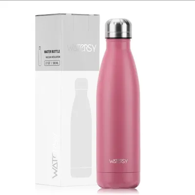 Isolierflasche 500 ml, Edelstahl, 24 h kalt/12 h warm, auslaufsicher, rosa