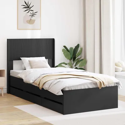 Image de Lit exclusif - Structure de lit avec espace de rangement et tête de lit, noir, 75 x 190 cm