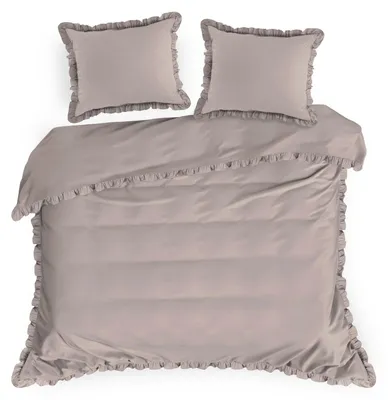Zdjęcie produktu dla Pościel bawełniana z falbanką 220x200 + 70x80x2 cm pudrowa