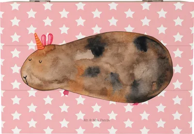 Produktbild von Mr. & Mrs. Panda Geschenkbox Einhorn Meerschweinchen 22 x 15 cm - Rot Pastell - Geschenk, Truhe, Meerschwein, Einhörner, Holzbox, geschenkkiste, Unicorn, Meerhörnchen