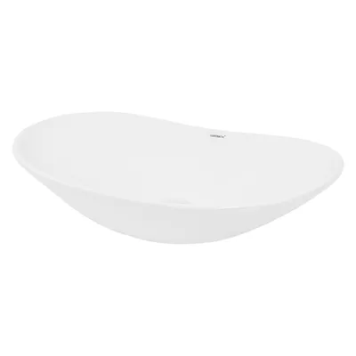 A white ceramic washbasin on a white background.