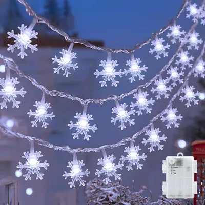 LED-Lichtschnur Schneeflocken 6 m 40 LEDs batteriebetrieben IP65