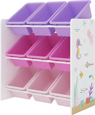 Produktbild von Kinderregal ‘Muxía’ mit 9 Ablagekisten Ozean-Motiv 60 x 62 x 26,5 cm