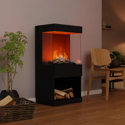 Produktbild von GLOW FIRE Elektrokamin 'OGF 2'| Wasserdampf Kamin mit OMC 400 mit Holzdekoration in Schwarz als Raumteiler | HxBxT: 55x110x40 cm