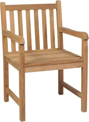 Produktbild von 8 Gartenstühle aus massivem Teakholz mit roten Kissen, stapelbar, mit Armlehnen und Polsterung, wetterbeständig für Terrasse, Balkon und Garten