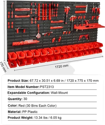 Produktbild von Wandmontierte Aufbewahrungsbehälter, 30 Behälter, rote Farbe, 30Bin