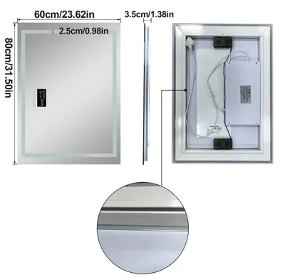 Obrázek produktu pro Bluetooth zrcadlo do koupelny s LED osvětlením – obdélníkové nástěnné zrcadlo 80x60 cm – duální reproduktory – digitální displej – stmívatelné světlo (3 barvy) – proti zamlžování