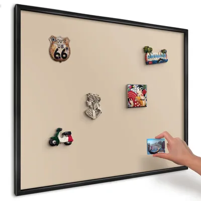 Produktbild von Magnettafel 80x60 cm mit schwarzem Rahmen - Magnetische Metalltafel, Magnetpinnwand zur Wandmontage für Wohnzimmer, Küche, Flur, Kinderzimmer und Büro - Beige-Orange