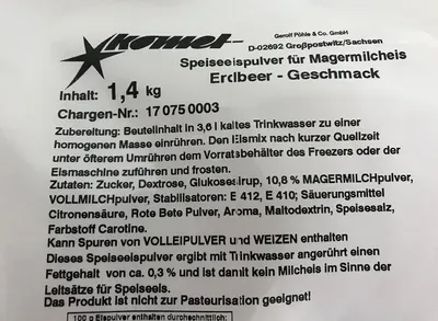 Produktbild von Komet Erdbeer 1,4 Kg Eispulver Softeispulver Speiseeispulver Eismaschine