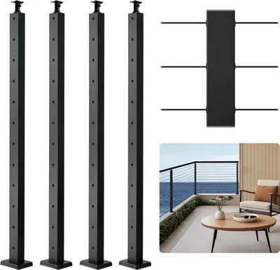 Produktbild von Edelstahl Kabelgeländerpfosten 106,7x3x5cm - horizontale Löcher Geländerpfosten - 4JZLGZXHS106REP67001V0 Geländerpfosten für Außenterrasse und Balkon