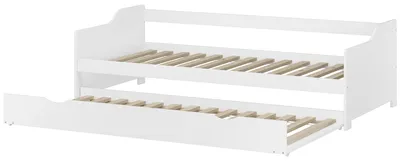 Produktbild von Sofabett Couchbett Wohnbett 90x200 Einzelbett Bettkasten Kiefer weiß Zubehör wählbar V-60.34-09WRollrost inkl.