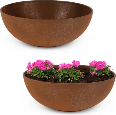 Produktbild von Runde bauchige 19 cm Pflanzschale für draussen, rost-optik braun