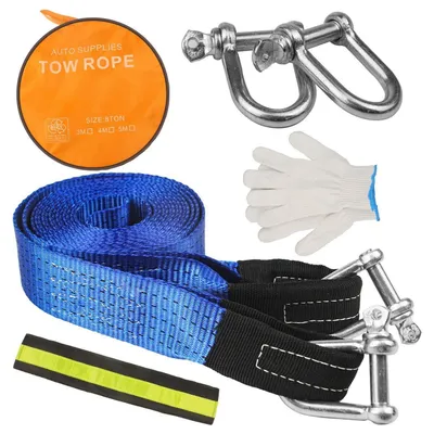 Immagine prodotto di Cavo di traino per autovetture, 5 metri x 5 cm, capacità di 8 tonnellate, kit completo con 2 ganci e guanti