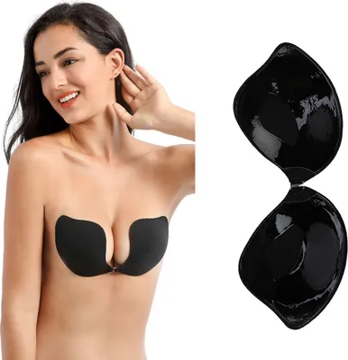 Produktbild von Rückenfreier Brust-BH in V-Form, Push-up, trägerlos, selbstklebend, für Damen (schwarz D)
