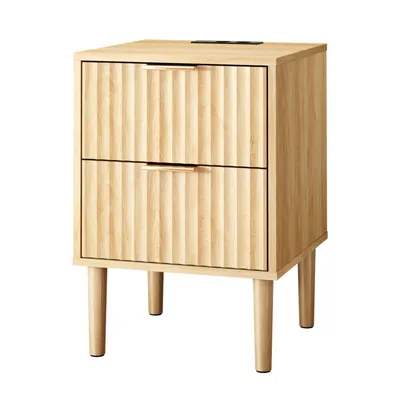 Produktbild von FCH Nachttisch 2er Set, mit 2 Schubladen, 2 AC-Steckdosen, 2 USB-Anschlüsse, 40x39.5x60cm